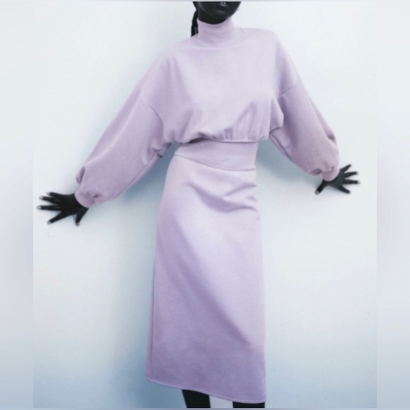 Zara Dresses & Skirts - Zara Lavender/Lilac Plush Midi Cotton Dress Women's Size Medium